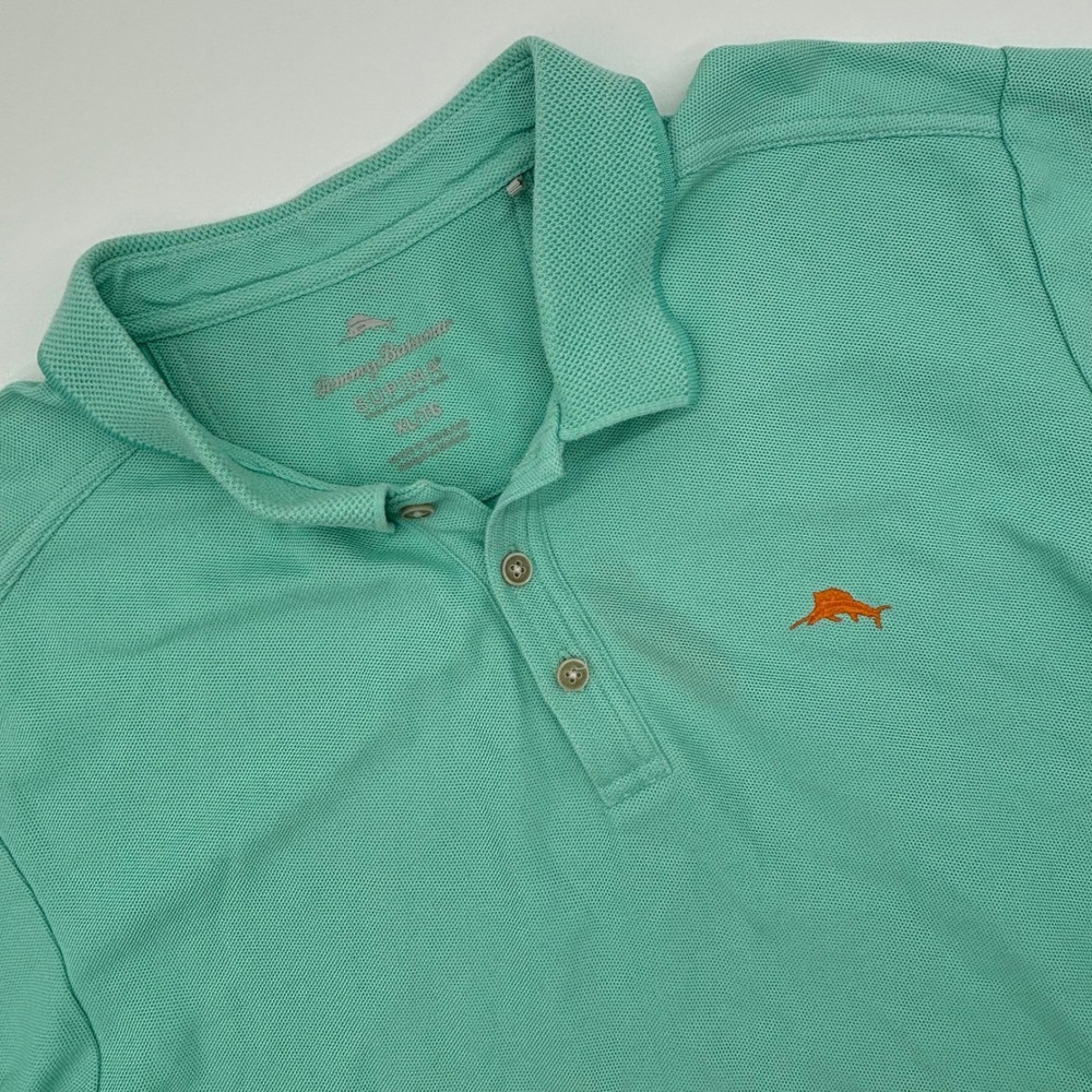 Tommy Bahama XL Mens Polo Shirt Supima Cotton Orange Fish Logo Green‎